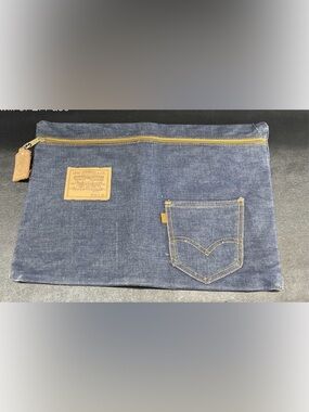 Vintage Levis Denim Bag Zip Pouch With Orange Label Tag
